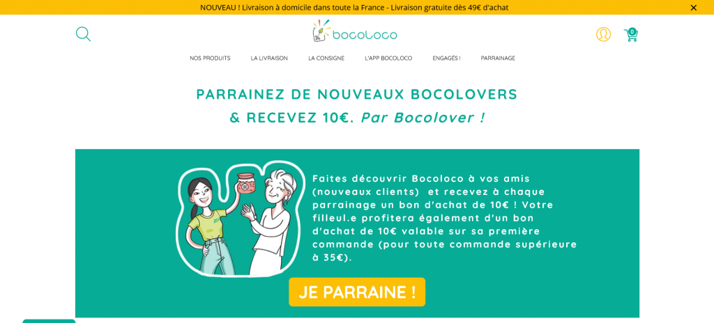 Exemple programme de parrainage Shopify de Bocoloco