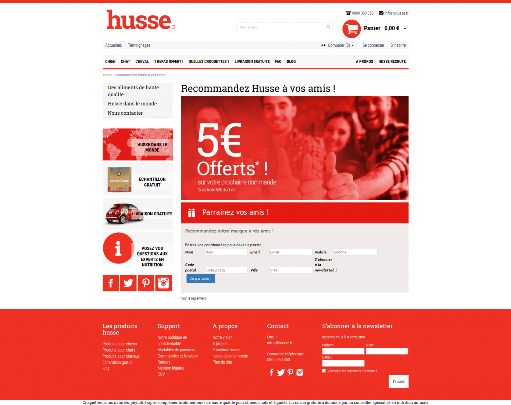 Landing page de Husse - Solution de parrainage Magento