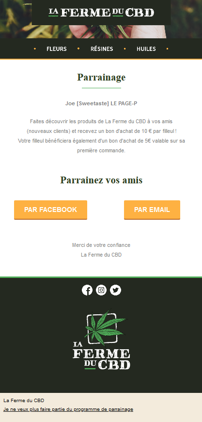 Email Invitation parrainage - La Ferme du CBD