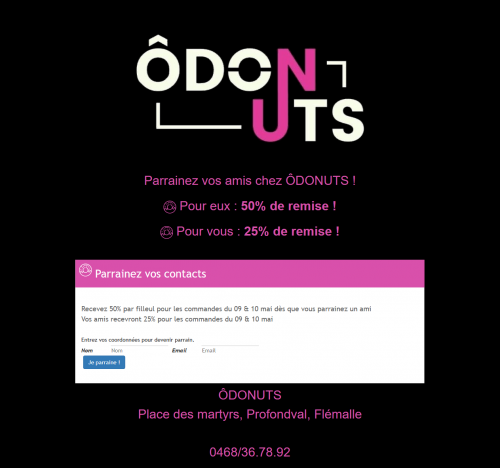 Landing page parrainage Ôdonuts